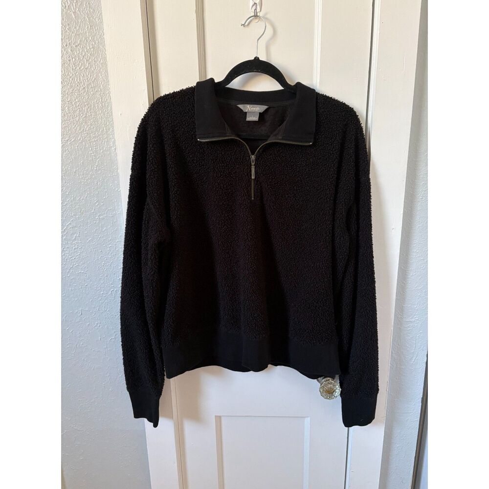 Natural Reflections Black Teddy Bear Sherpa Fleece Quarter Zip Pullover Sweater